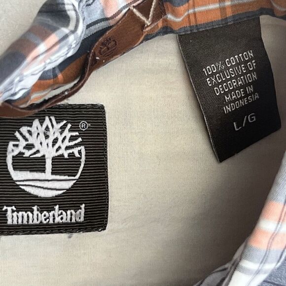 Timberland Shirt Plaid Button Down Men’s Large Brown COTTON Long Sleeve - Picture 8 of 8